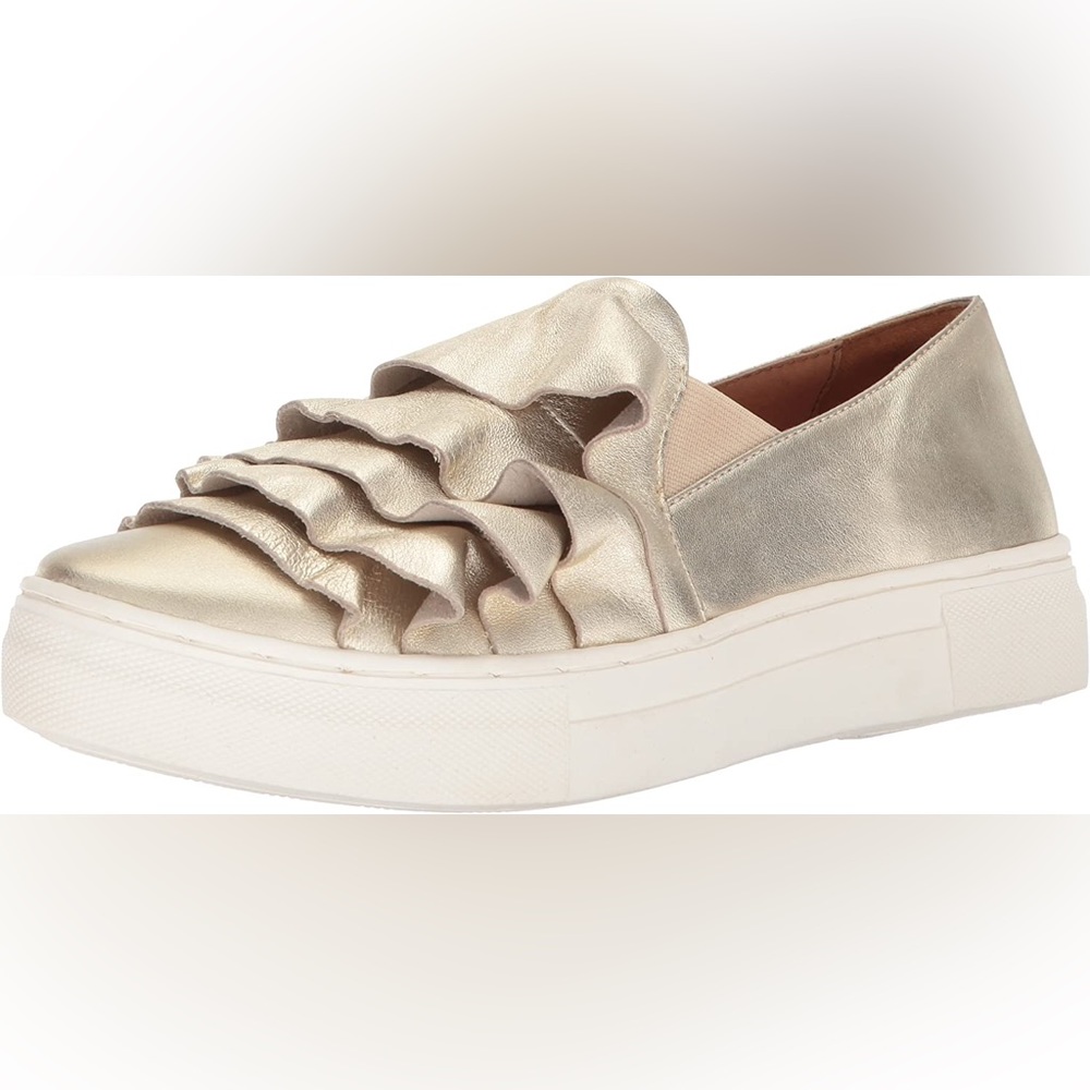 Seychelles Metallic Gold Ruffle Slip-On Sneakers